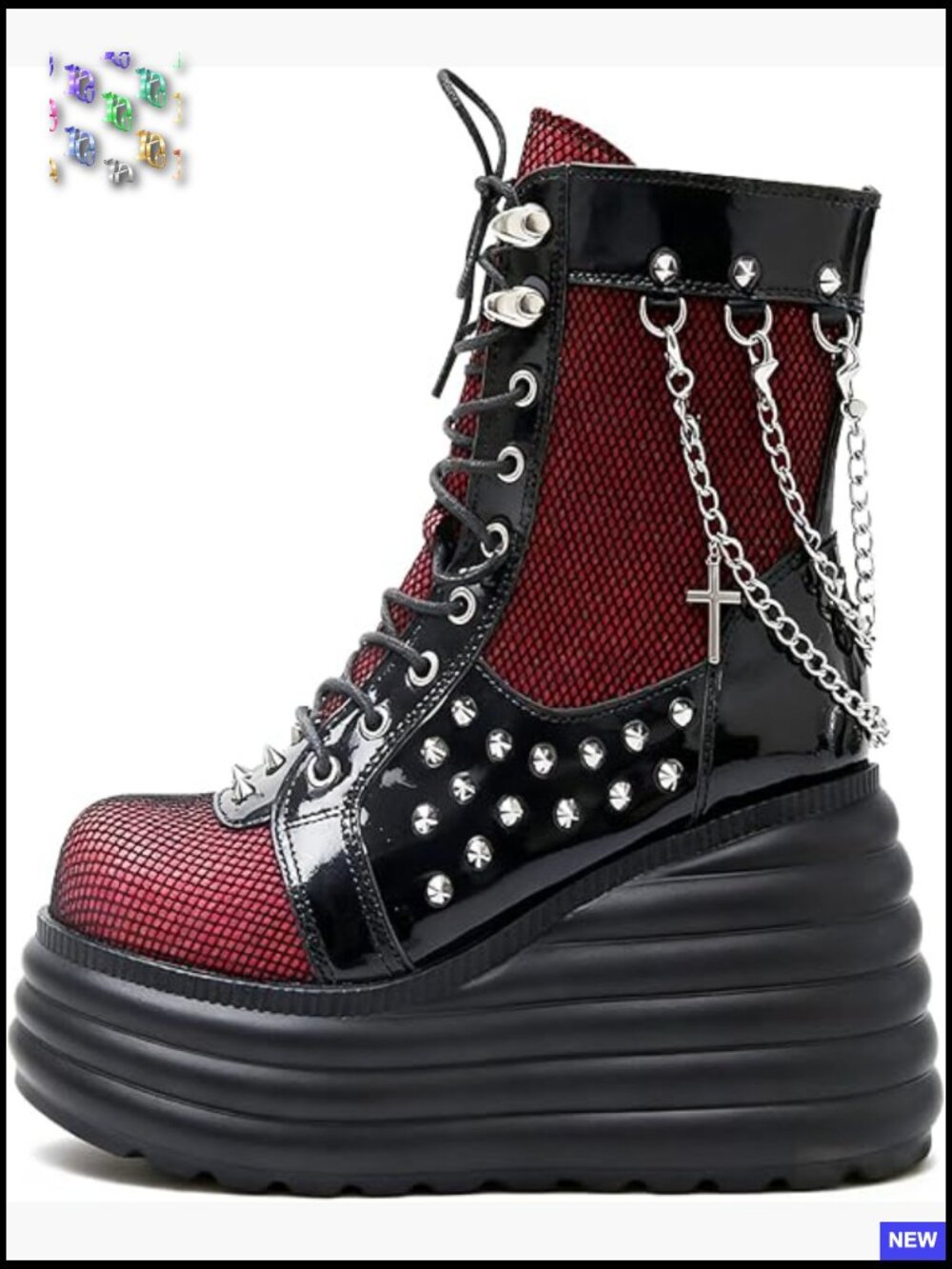 Goth Chunky Ankle Boots Platform Wedge Lace Up Combat Booties Punk Zip - Picture 1 of 7